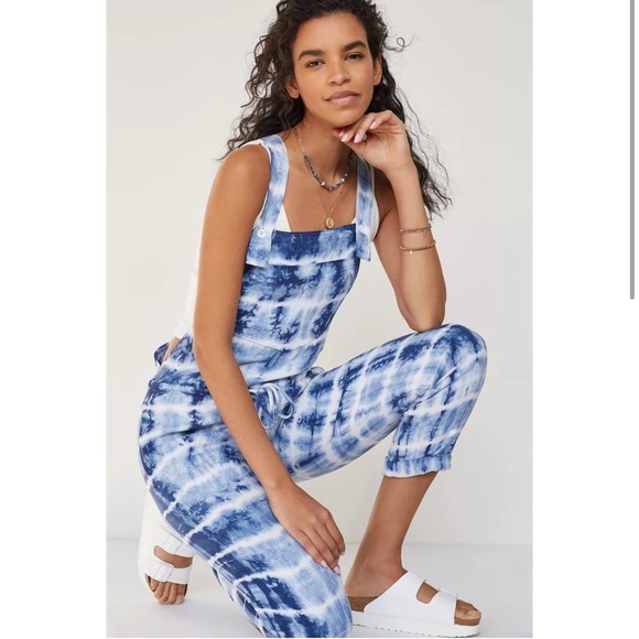 Cloth & Stone Anthropologie Asta Tie Dye Jumpsuit Romper Size XS Blue White - Picture 4 of 6